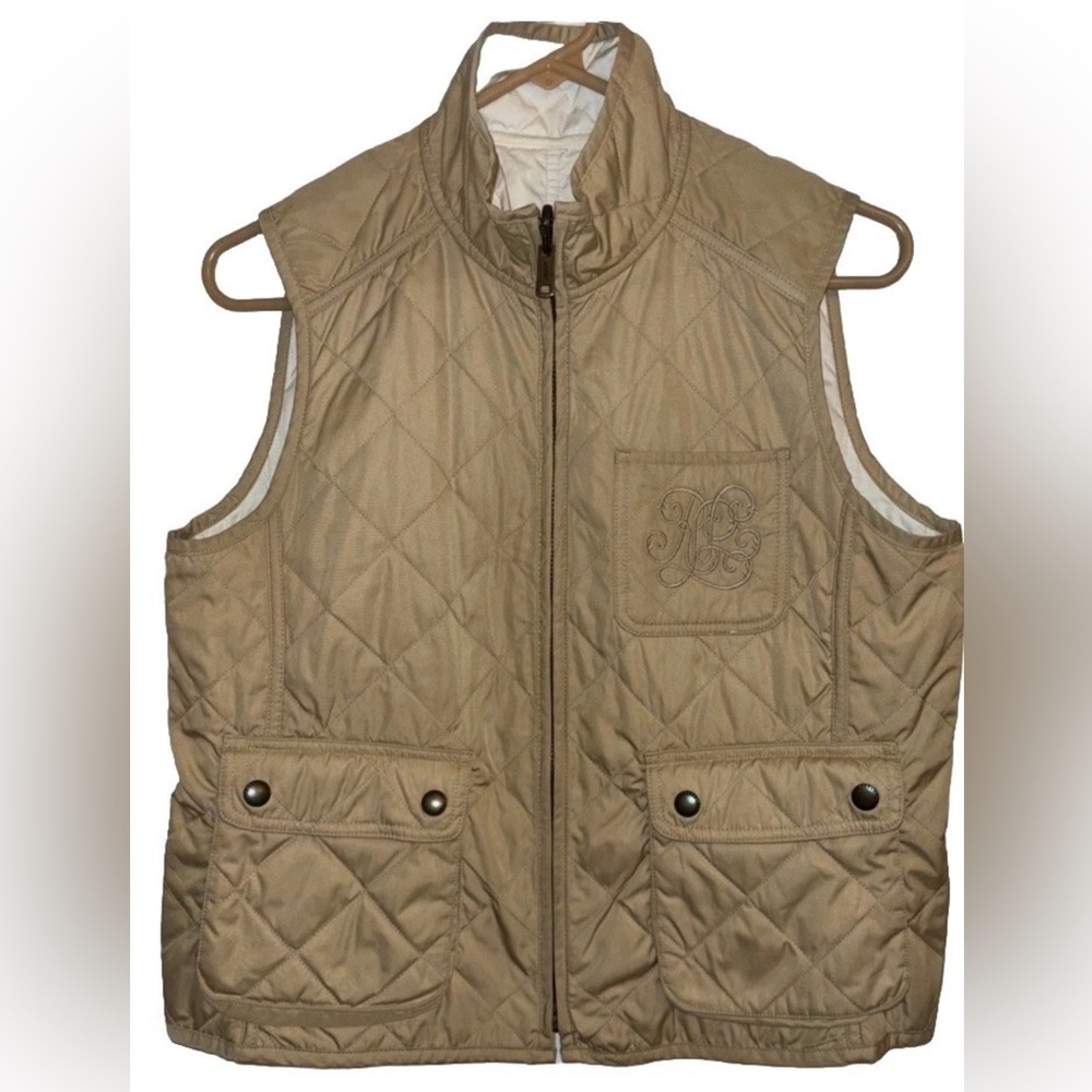 Lauren by Ralph Lauren Reversible Quilted Vest
Tan & Ivory Size Med Petite (6-8)